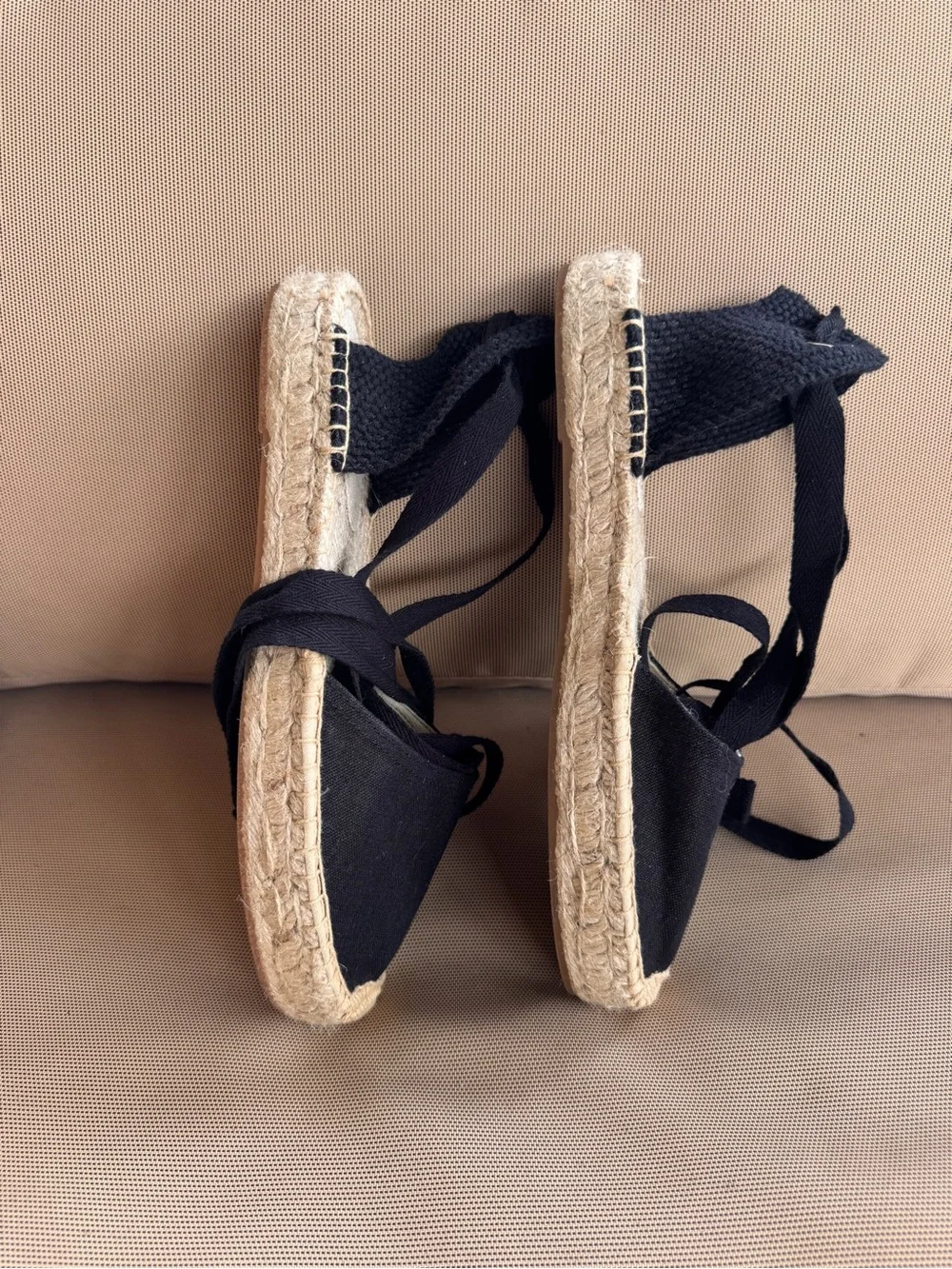 Soludos Lauren Lace Up Espadrilles Noche Black Linen EU 40 US 9-9.5 NEW